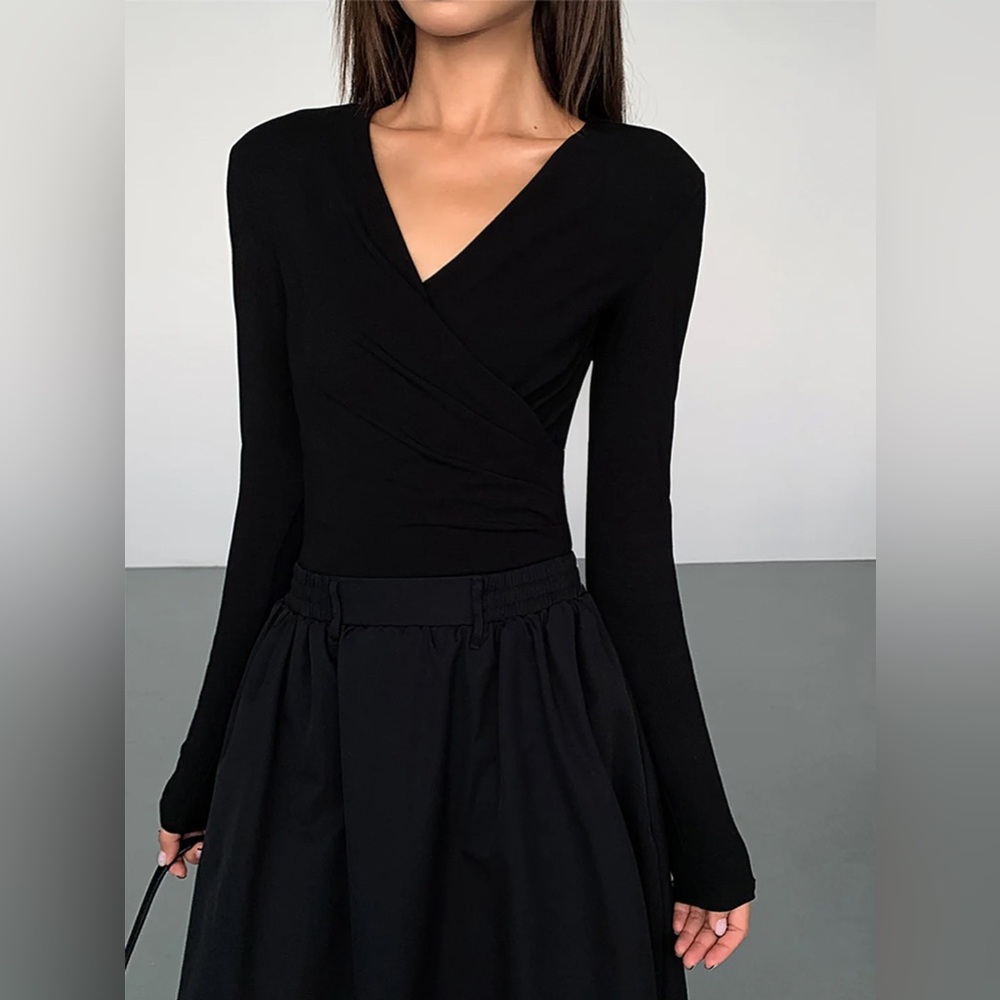 COMMENSE V-Neck Double Pockets Long Sleeve Long Dress - size small, medium - Picture 2 of 8